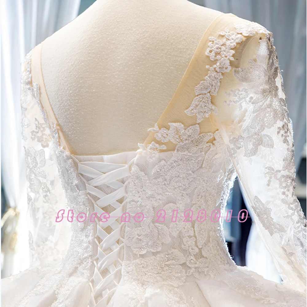 Long Sleeve Beading Appliques Lace Gorgeous Ball Gown Wedding Dress Real Photos Vestido De Noiva Princesa