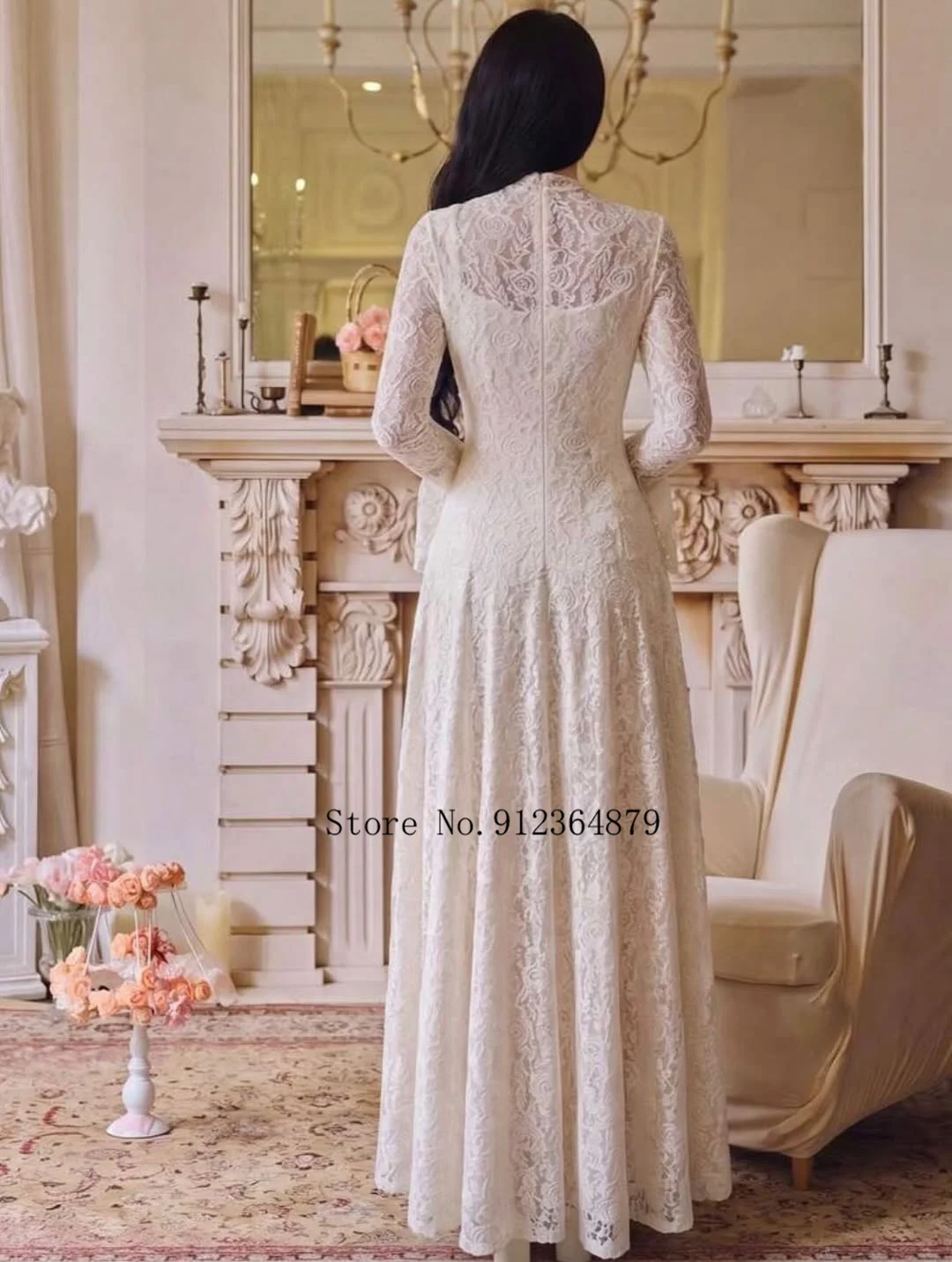 Vintage Long Bare Sleeves High Neck Lace Bridal Grown Wedding Dresses Custom Made 2026 Vestido De Noival