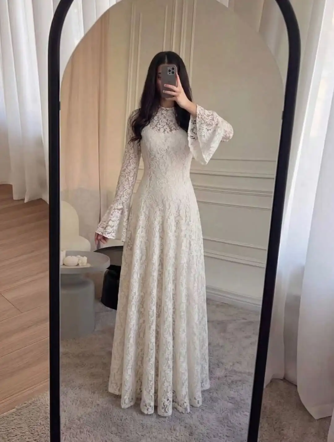 Vintage Long Bare Sleeves High Neck Lace Bridal Grown Wedding Dresses Custom Made 2026 Vestido De Noival