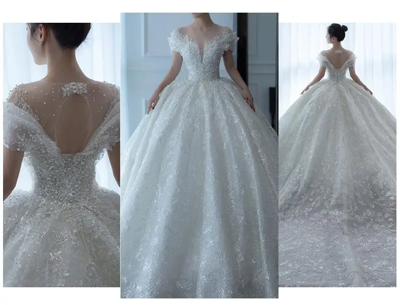 Exquisite Off Shoulder Luruxy Wedding Dress 2026 New Bride Small Main Yarn Super Heavy Industry Beading Pearls Tail Princess