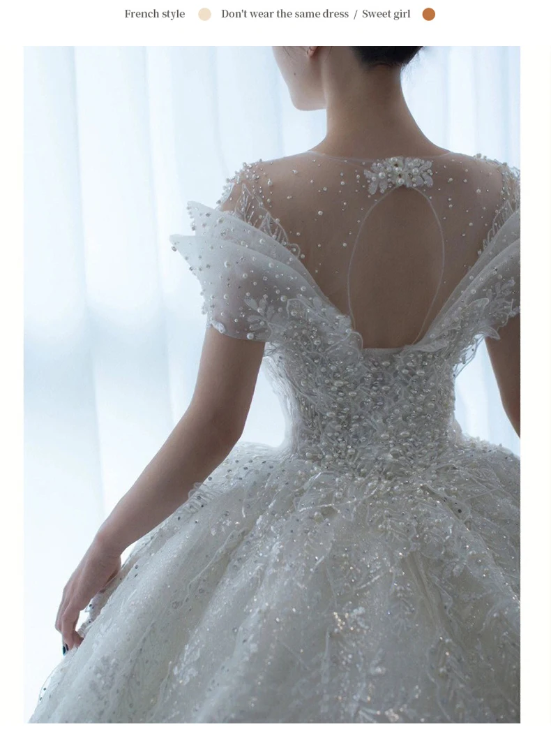 Exquisite Off Shoulder Luruxy Wedding Dress 2026 New Bride Small Main Yarn Super Heavy Industry Beading Pearls Tail Princess