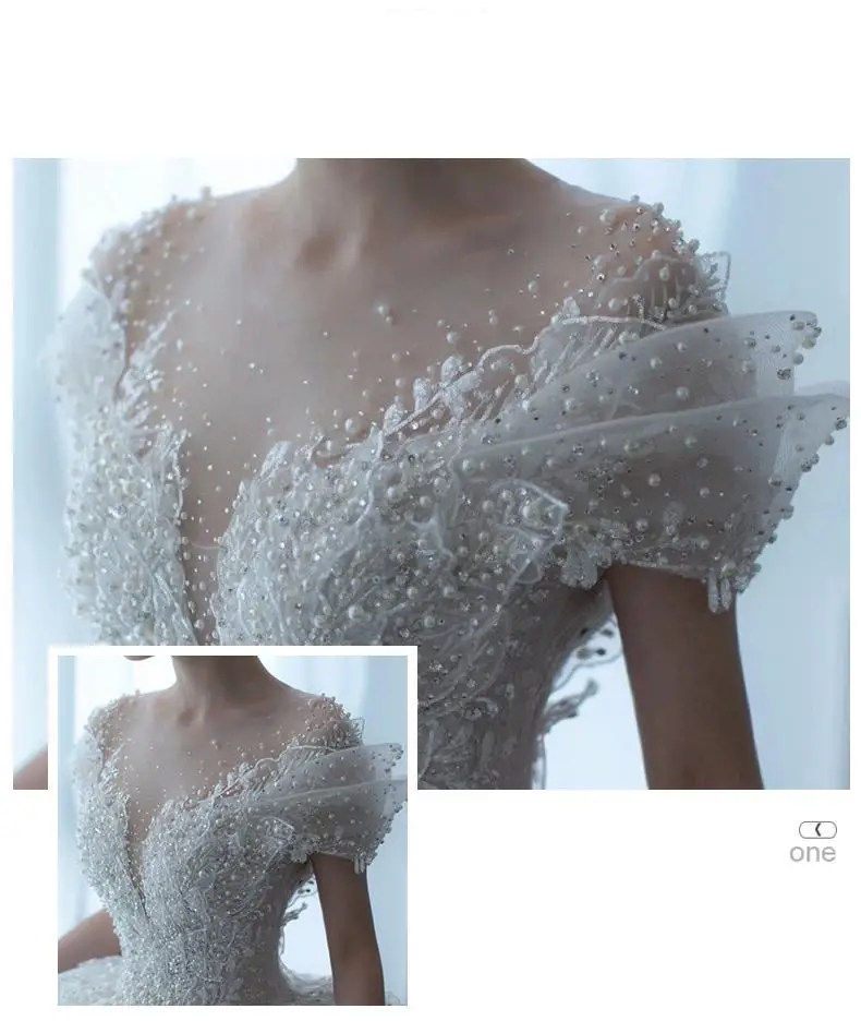 Exquisite Off Shoulder Luruxy Wedding Dress 2026 New Bride Small Main Yarn Super Heavy Industry Beading Pearls Tail Princess