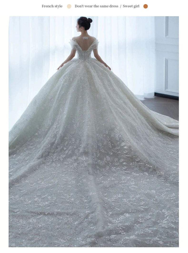 Exquisite Off Shoulder Luruxy Wedding Dress 2026 New Bride Small Main Yarn Super Heavy Industry Beading Pearls Tail Princess