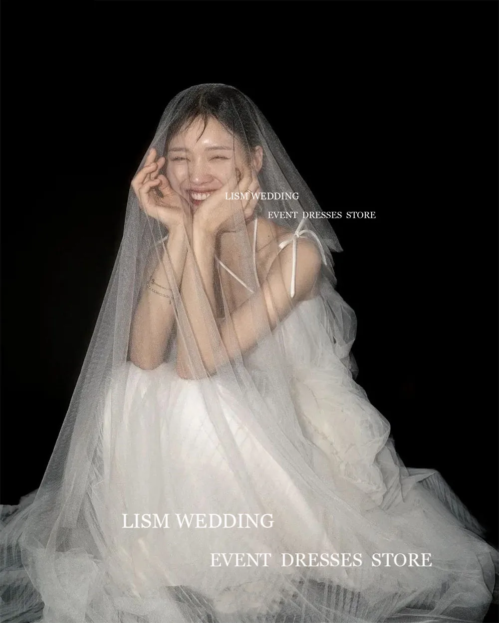 LISM Simple Tulle Tiered Ruffles Korea Wedding Dress Spaghetti Strap A-Line Formal Dress Vestidos De Novia Customised Bride Gown