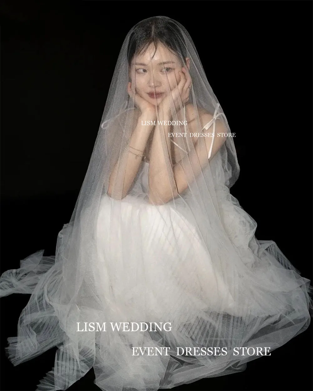 LISM Simple Tulle Tiered Ruffles Korea Wedding Dress Spaghetti Strap A-Line Formal Dress Vestidos De Novia Customised Bride Gown