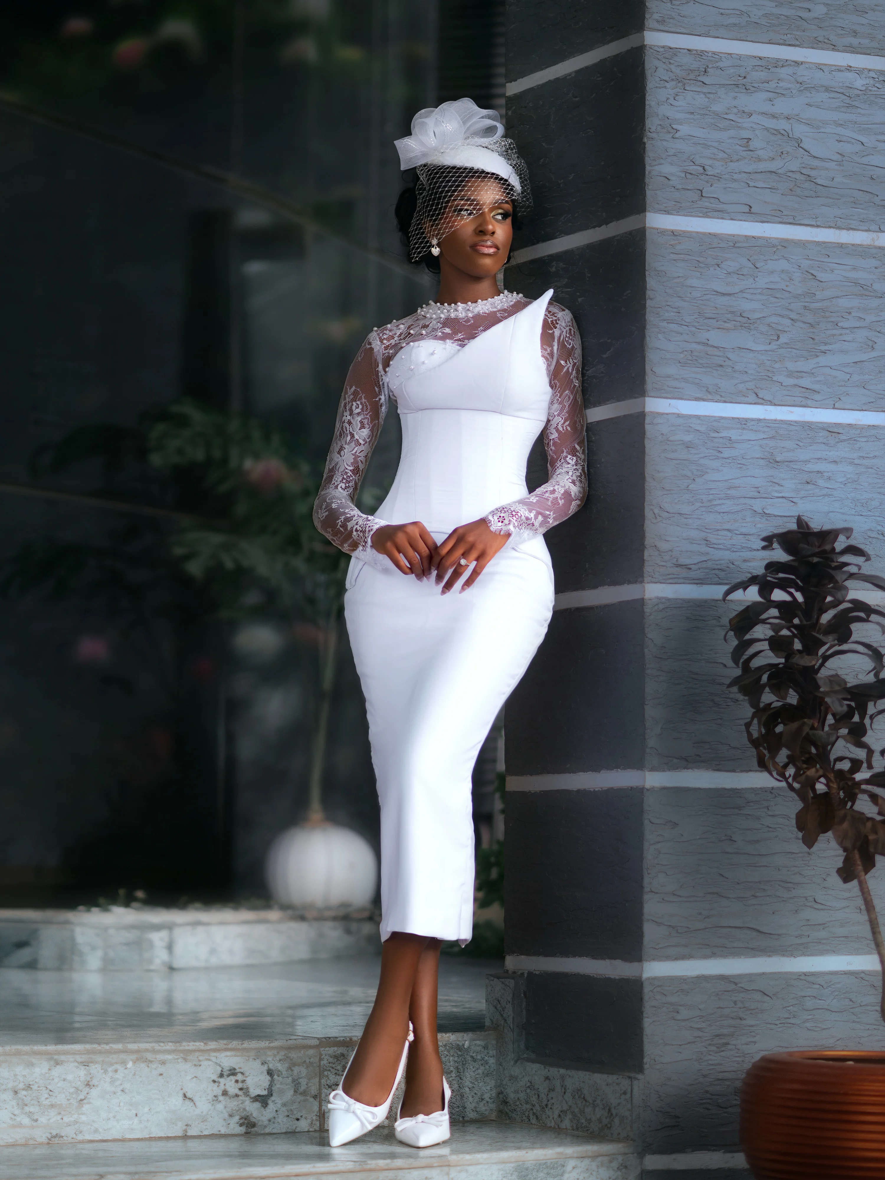 Aso Ebi Satin Wedding Dresses Merimaid O-Neck Lace Wedding Guest Dress Tea Length Long Sleeves Bridal Dresses Robe Customized