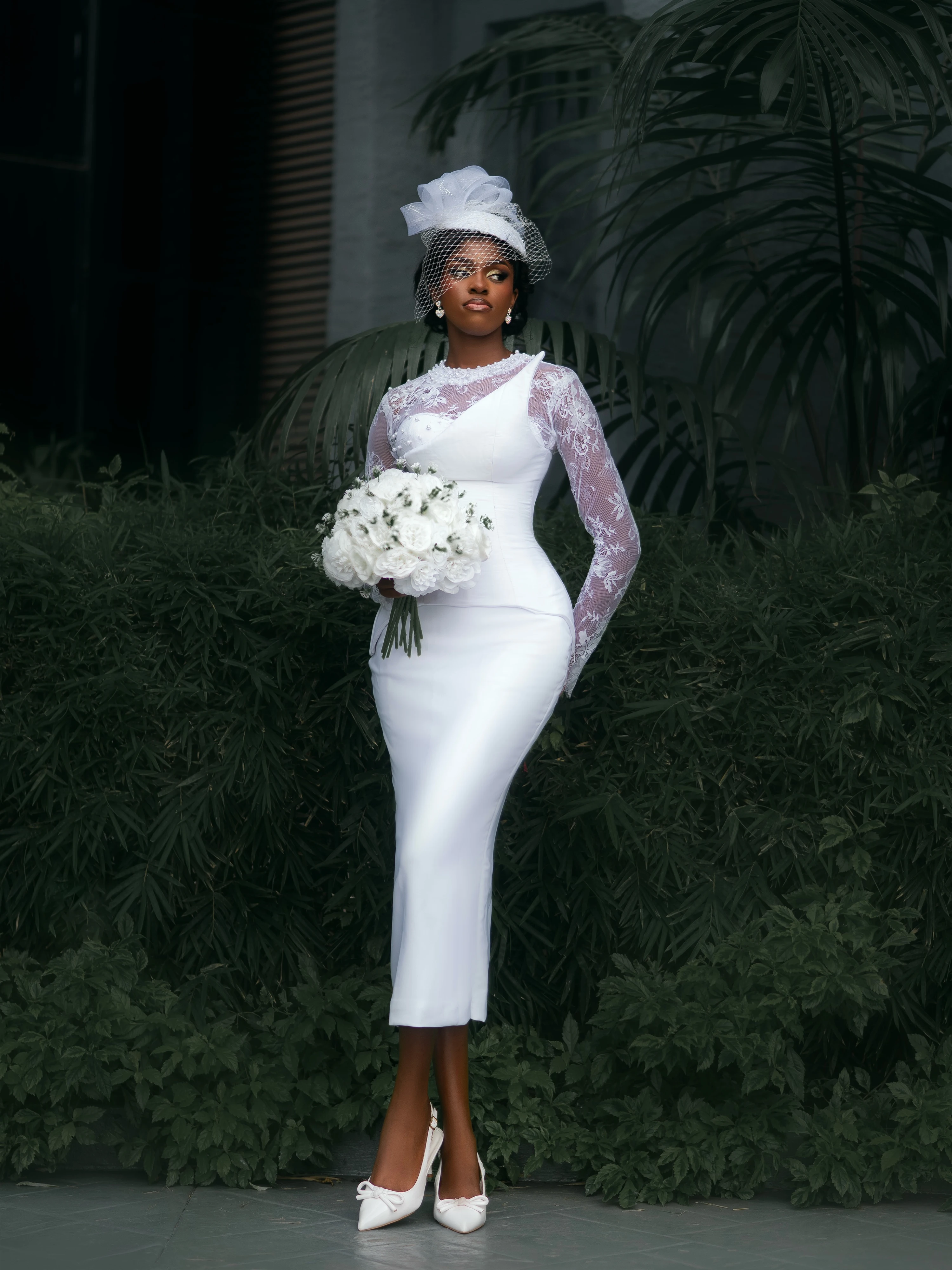 Aso Ebi Satin Wedding Dresses Merimaid O-Neck Lace Wedding Guest Dress Tea Length Long Sleeves Bridal Dresses Robe Customized