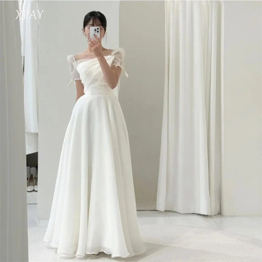 XPAY Lovely Short Sleeves Korean Wedding Dresses A Line Floor-Length Silk Organza Customized Evening Party Dress Prom Gown