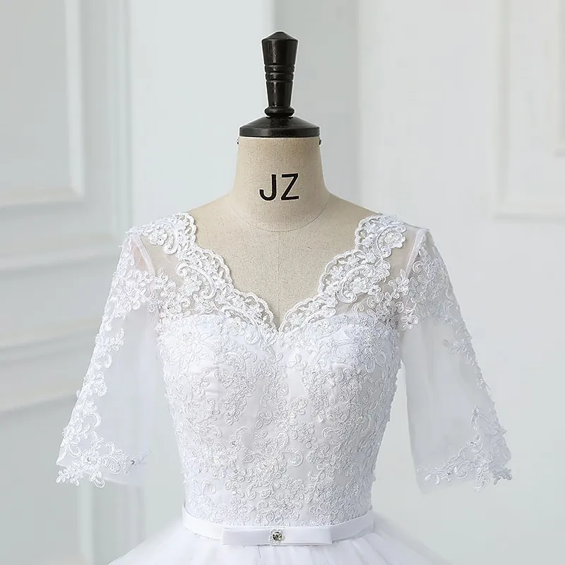 Luxury Full Sleeve Wedding Dress White New Sexy V-neck Bride Dress With Train Ball Gown Princess Classic Wedding Gown Customized