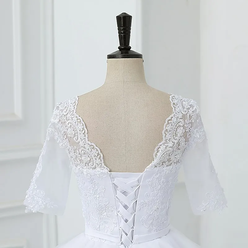 Luxury Full Sleeve Wedding Dress White New Sexy V-neck Bride Dress With Train Ball Gown Princess Classic Wedding Gown Customized