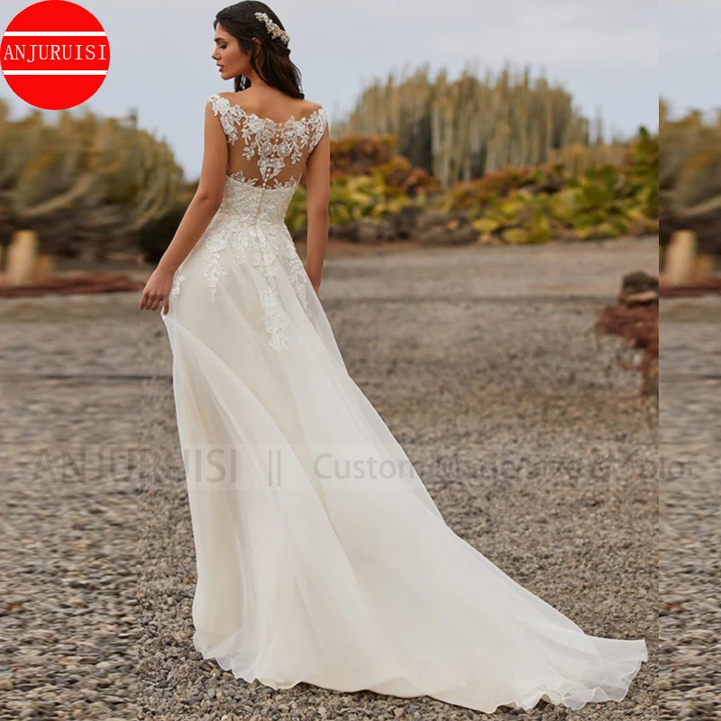 Elegant Lace Appliques Wedding Gown For Women 2026 V Neck A Line Tulle Boho Wedding Dress Party Bride Gown Vestido De Noiva