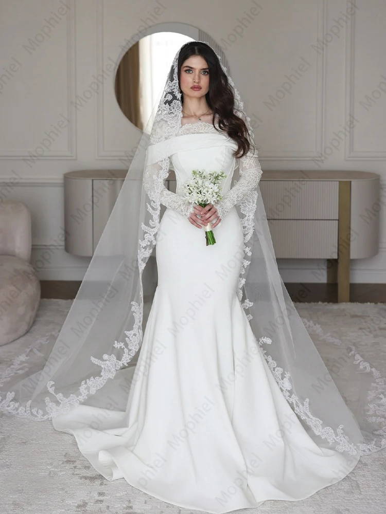 Fashion Mermaid Wedding Dresses O Neck Long Sleeve Satin Bride Dress for Women Vestido De Novia Garden Bridal Gown Customized