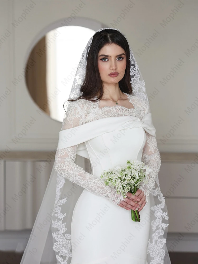 Fashion Mermaid Wedding Dresses O Neck Long Sleeve Satin Bride Dress for Women Vestido De Novia Garden Bridal Gown Customized