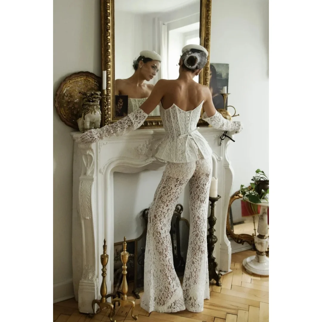Rebecca Customized Floor-Length Allover Lace Prom Dress Vintage Lace Embroidery vestidos de noche Flare Pant Formal Evening 2026