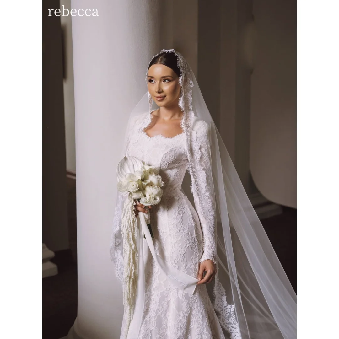 Rebecca Customized Square Collar Floor-Length Prom Dress Full Lace Embroidery vestidos de noche Mermaid Evening Dresses 2026