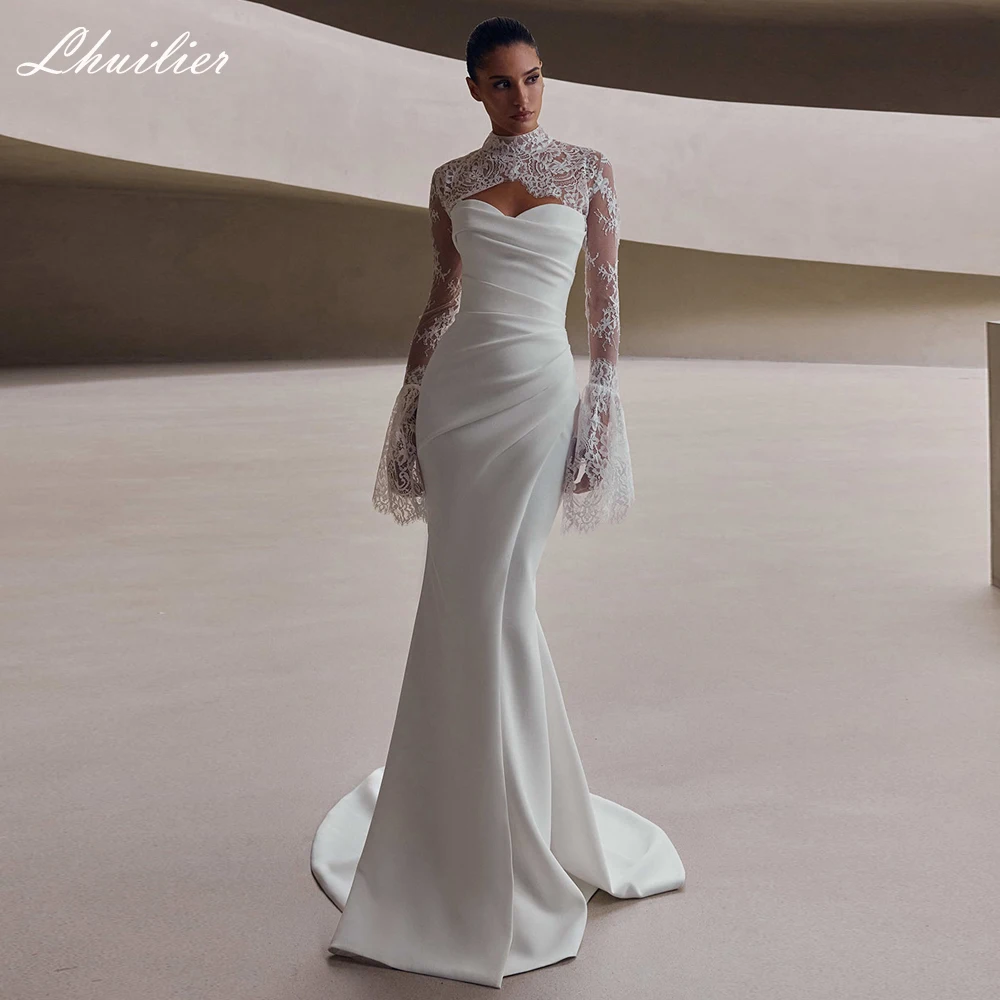 Lhuilier Customized Strapless Mermaid Chiffon Wedding Dresses Pleated Bridal Gowns with Removable Sashes