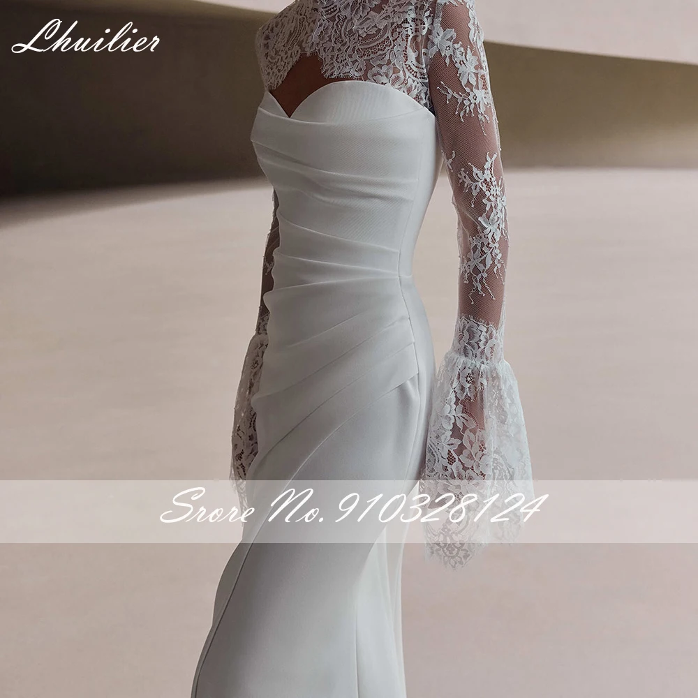 Lhuilier Customized Strapless Mermaid Chiffon Wedding Dresses Pleated Bridal Gowns with Removable Sashes