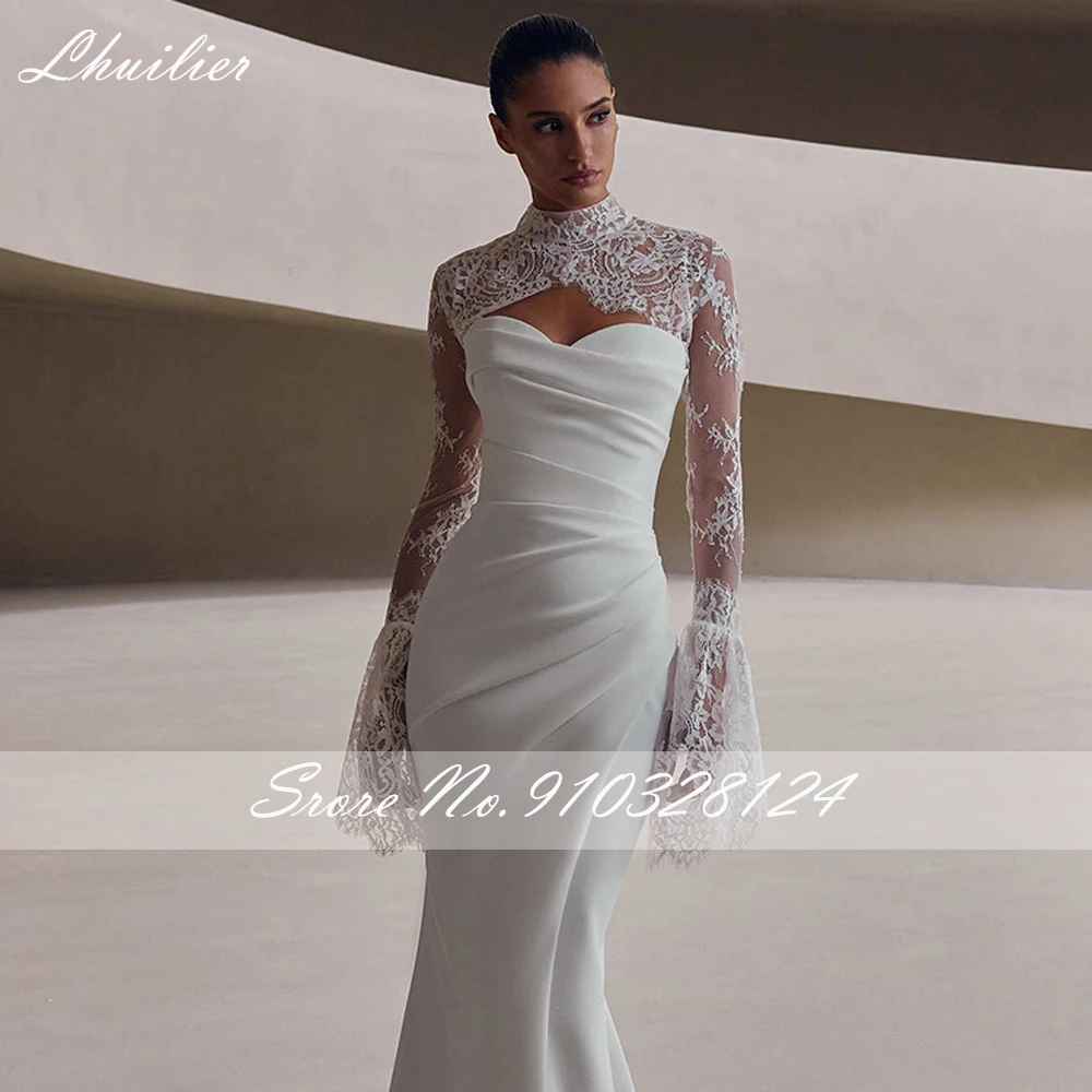 Lhuilier Customized Strapless Mermaid Chiffon Wedding Dresses Pleated Bridal Gowns with Removable Sashes