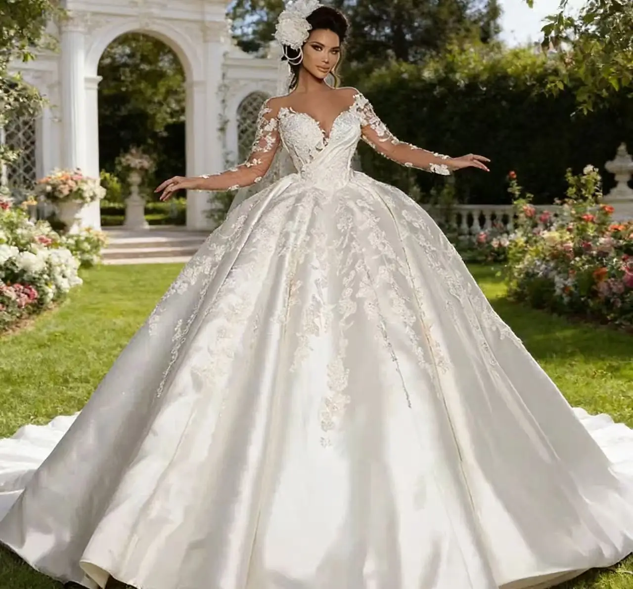 Long Sleeves Wedding Dress Embroidery Lace Robe De Mariée Princess Ball Gown Customized Bride Dress Vestidos De Novia