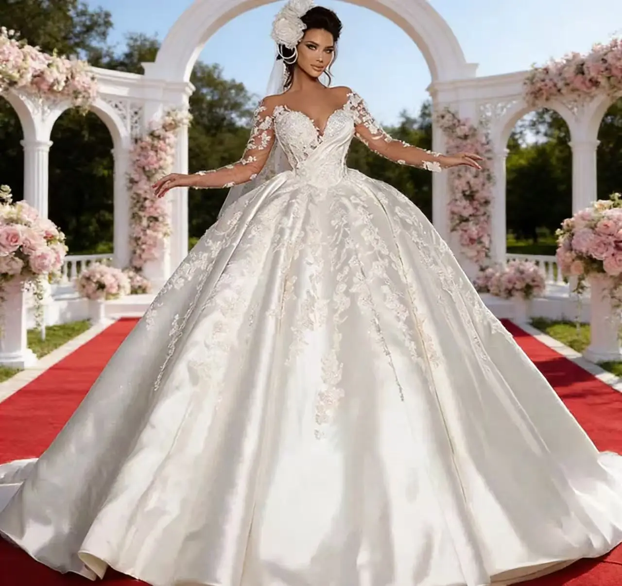 Long Sleeves Wedding Dress Embroidery Lace Robe De Mariée Princess Ball Gown Customized Bride Dress Vestidos De Novia