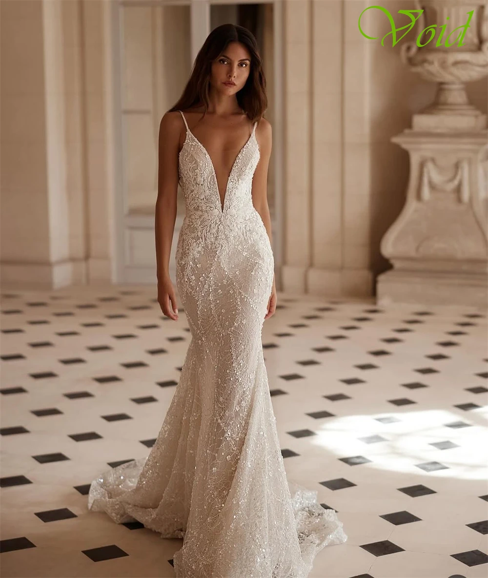 Customized Sexy Ivory Organza Wedding Dress Formal V-neck Sleeveless Bridal Gowns Dreamy Mermaid Court Train Vestido De Novia