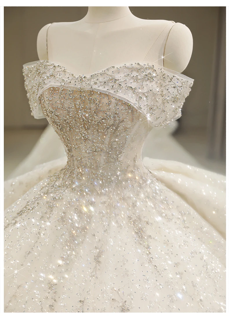 2025 New Off Shoulder Wedding Dress Lace Up Luxury Bridal Dresses Ball Gown Sweep Train Plus Size Vestido De Noiva  Customized