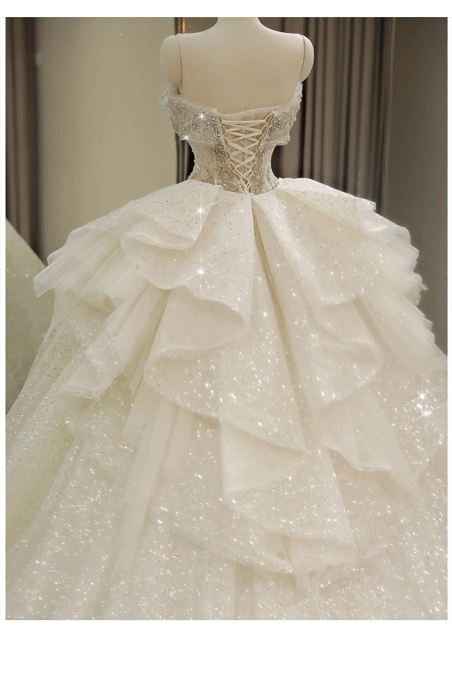 2025 New Off Shoulder Wedding Dress Lace Up Luxury Bridal Dresses Ball Gown Sweep Train Plus Size Vestido De Noiva  Customized