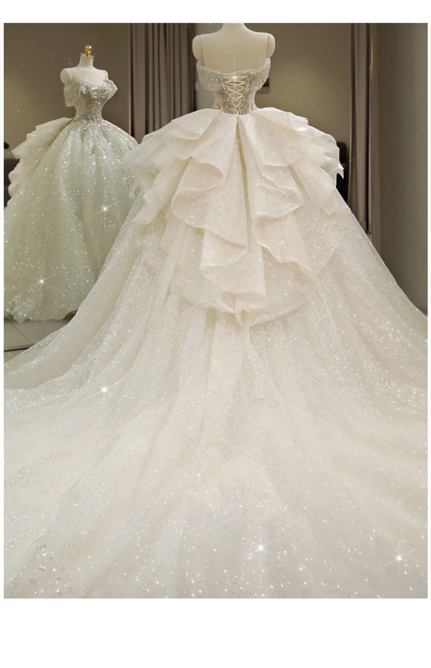 2025 New Off Shoulder Wedding Dress Lace Up Luxury Bridal Dresses Ball Gown Sweep Train Plus Size Vestido De Noiva  Customized
