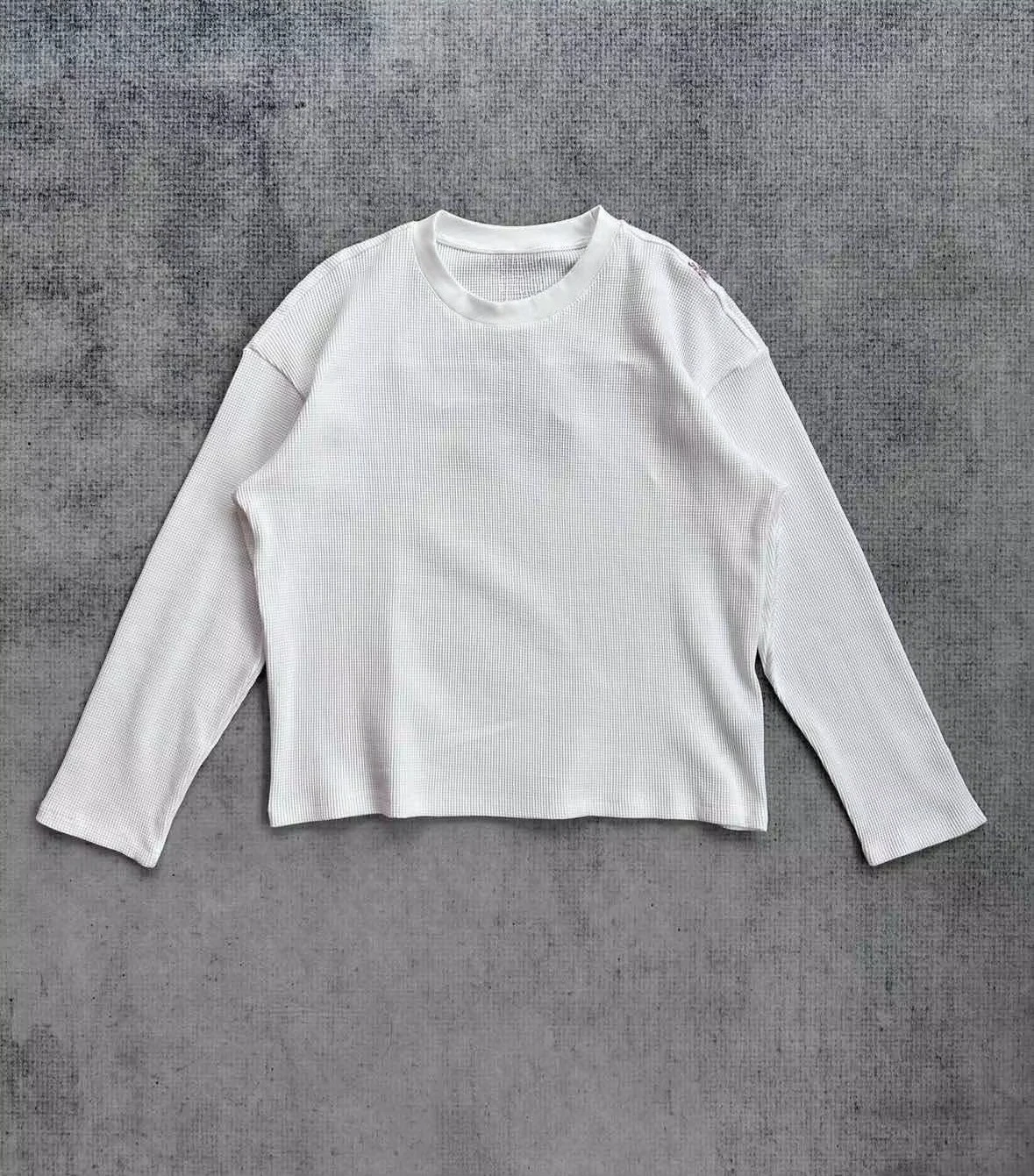 Deeptown White Cherry Blossom Embroidery Man Women T-Shirts Long Sleeve Oversized Waffle Tees Basic Harajuku Casual Streetwear