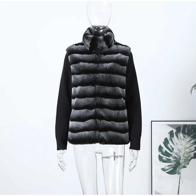 Patchwork Faux Fur Cardigan Women's Stand Collar Zipper Long Sleeve Fluffy Coat High Street Fashion Autumn Winter 2026 Sweater
