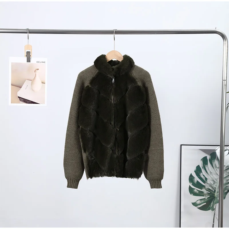 Patchwork Faux Fur Cardigan Women's Stand Collar Zipper Long Sleeve Fluffy Coat High Street Fashion Autumn Winter 2026 Sweater