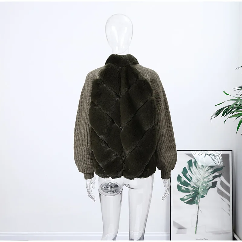 Patchwork Faux Fur Cardigan Women's Stand Collar Zipper Long Sleeve Fluffy Coat High Street Fashion Autumn Winter 2026 Sweater