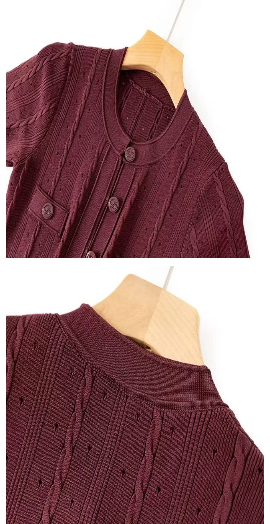 Vintage Cable Knit Midi Dress Button Front Ruffled Short Sleeve Pocket Design Elegant Party Casual Knitted Dress