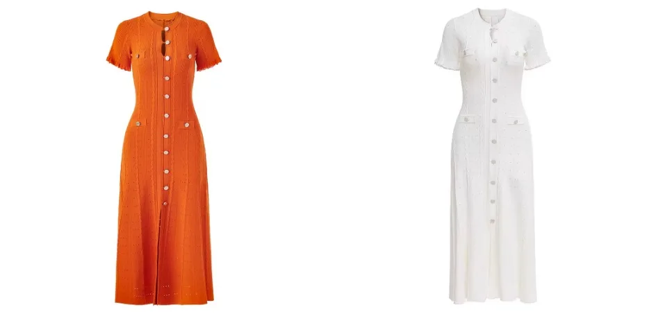 Vintage Cable Knit Midi Dress Button Front Ruffled Short Sleeve Pocket Design Elegant Party Casual Knitted Dress