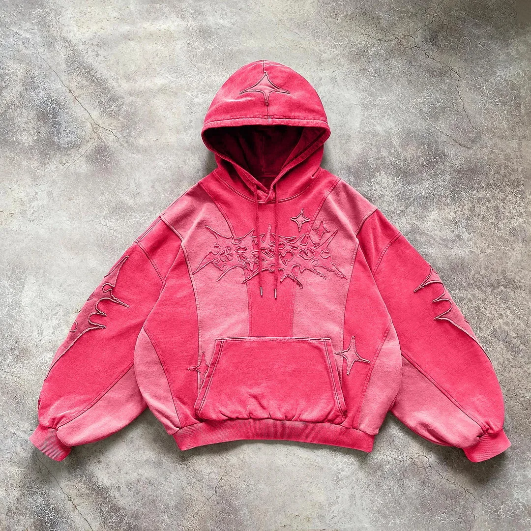 Fashion Color Matching Creative Pattern Patchwork American Harajuku Pullover 2000s Street Rock Vitality Long Sleeve Loose Hoodie