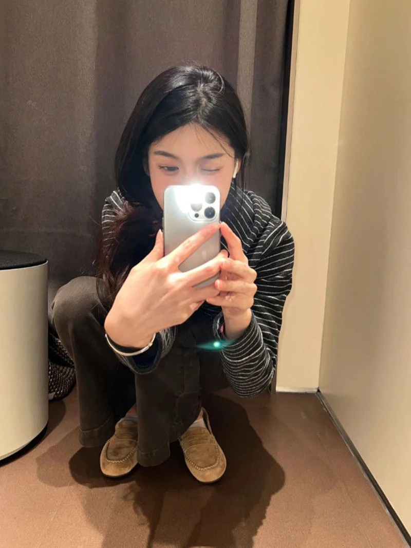 Striped Hooded Sweatshirt Women Long Sleeve Korean Zip Sportswear Spring Fall Loose Casual Harajuku Y2K Preppy Style Coat