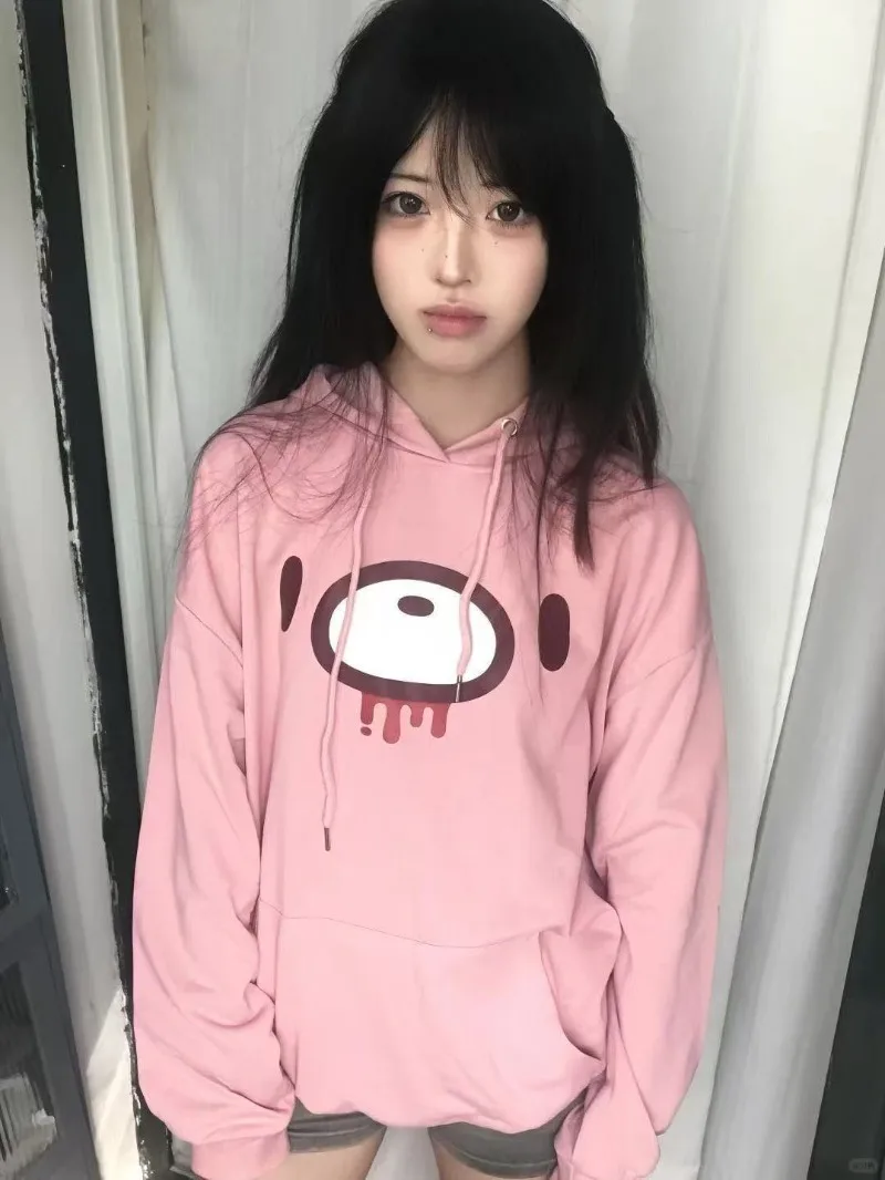 Autumn Lazy Women Casaul Gothic Sweatshirt Y2k Aesthetic Japanese Cartoon Print High Street Hoodied Harajuku Punk Clothes