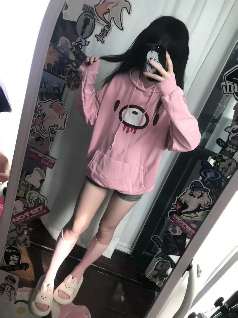 Autumn Lazy Women Casaul Gothic Sweatshirt Y2k Aesthetic Japanese Cartoon Print High Street Hoodied Harajuku Punk Clothes