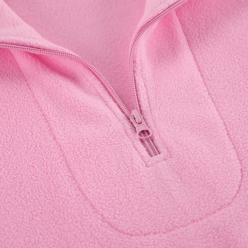 Linad 2025 Street Chic Pink Zipper Sweatshirt Female Spring Casual Long Sleeve Ladies Tops Fashion Loose Berber Fleece Shirt