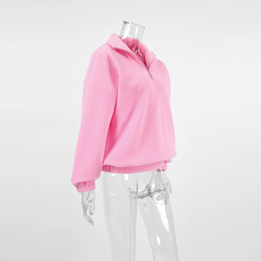 Linad 2025 Street Chic Pink Zipper Sweatshirt Female Spring Casual Long Sleeve Ladies Tops Fashion Loose Berber Fleece Shirt