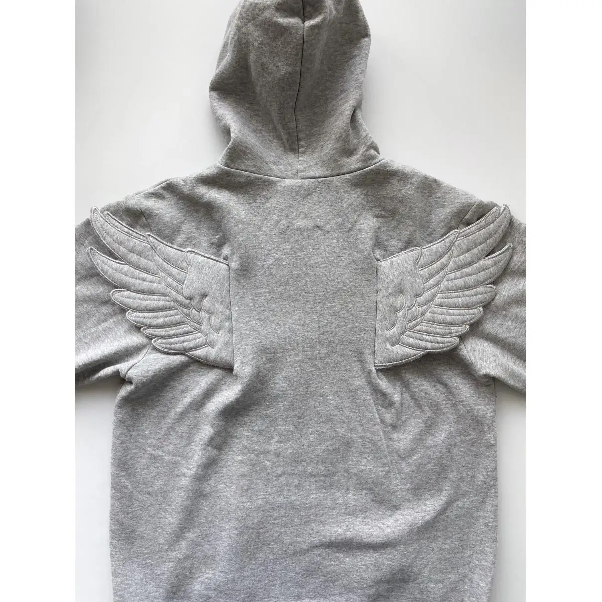 Women Grey Angel Wing Embroidered Hoodie Cute Kawaii Pullover Sweatshirt Wing Decoration Back Y2K Street Harajuku Loose Pullover