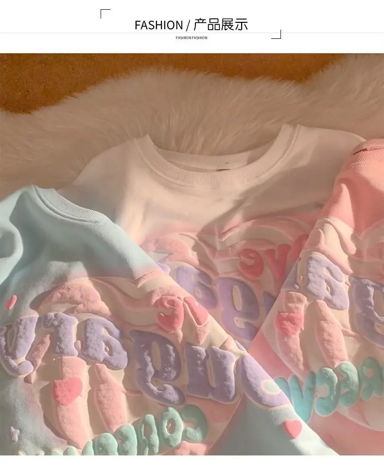 Oversized Crewneck Sweatshirt Women Spring Autumn New Thin Letter Print Hoodie Female Korean Style Loose Chic Long Sleeved Tops