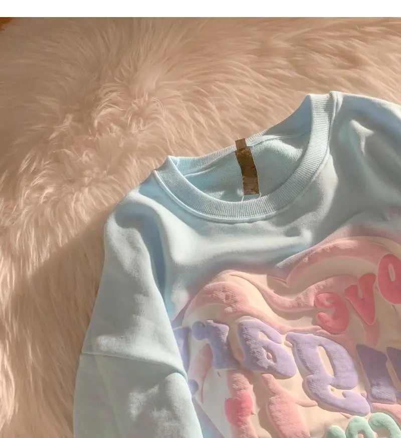 Oversized Crewneck Sweatshirt Women Spring Autumn New Thin Letter Print Hoodie Female Korean Style Loose Chic Long Sleeved Tops