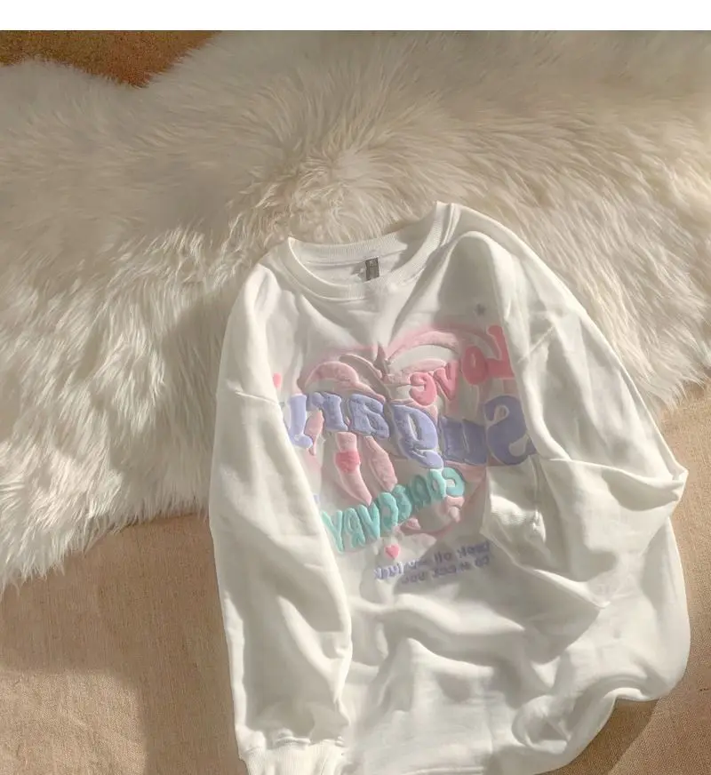 Oversized Crewneck Sweatshirt Women Spring Autumn New Thin Letter Print Hoodie Female Korean Style Loose Chic Long Sleeved Tops