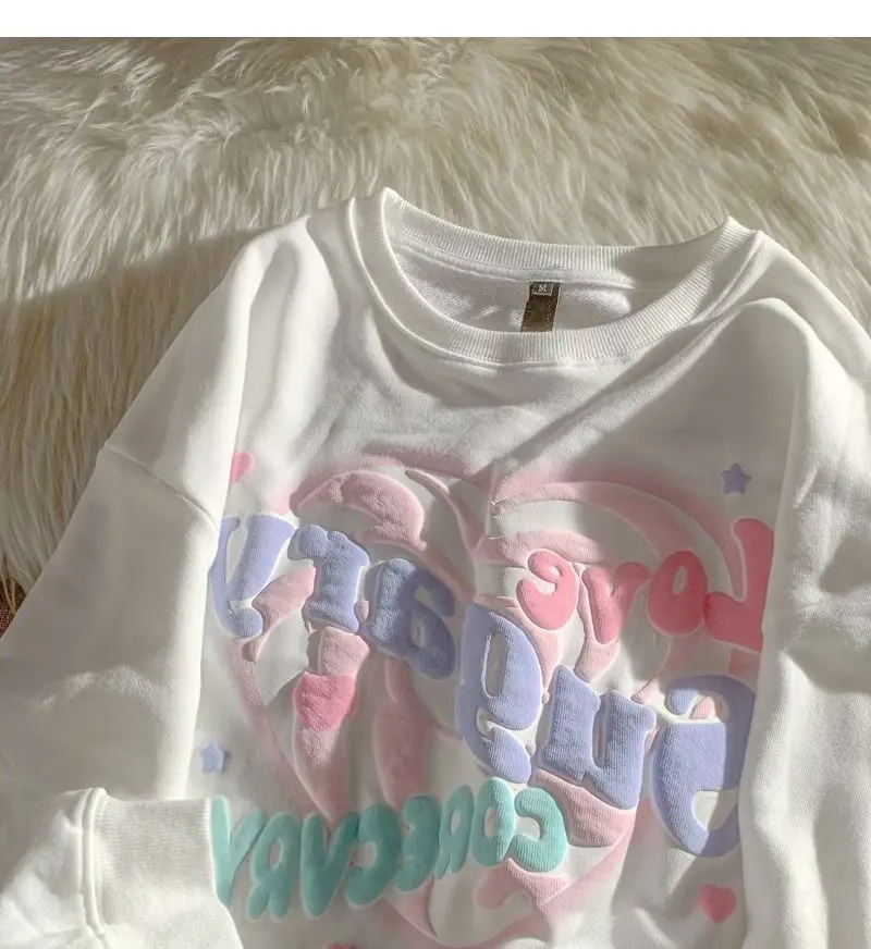 Oversized Crewneck Sweatshirt Women Spring Autumn New Thin Letter Print Hoodie Female Korean Style Loose Chic Long Sleeved Tops