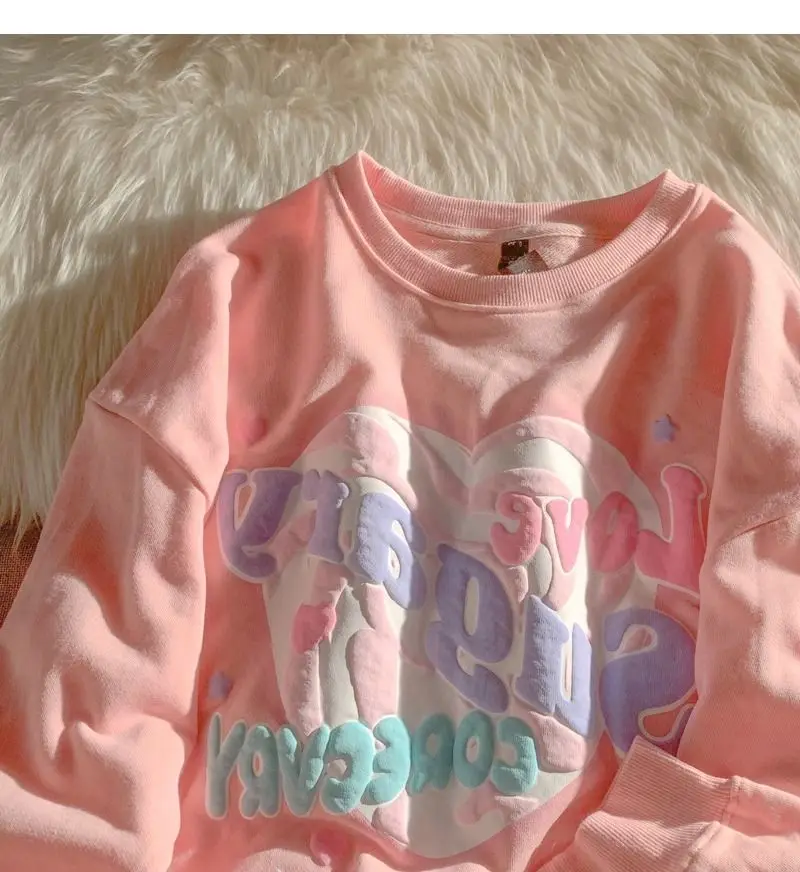 Oversized Crewneck Sweatshirt Women Spring Autumn New Thin Letter Print Hoodie Female Korean Style Loose Chic Long Sleeved Tops