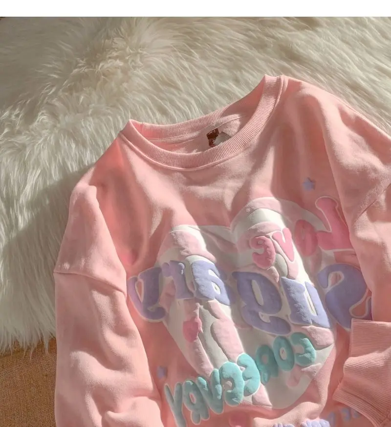 Oversized Crewneck Sweatshirt Women Spring Autumn New Thin Letter Print Hoodie Female Korean Style Loose Chic Long Sleeved Tops