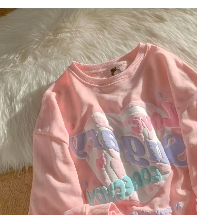 Oversized Crewneck Sweatshirt Women Spring Autumn New Thin Letter Print Hoodie Female Korean Style Loose Chic Long Sleeved Tops