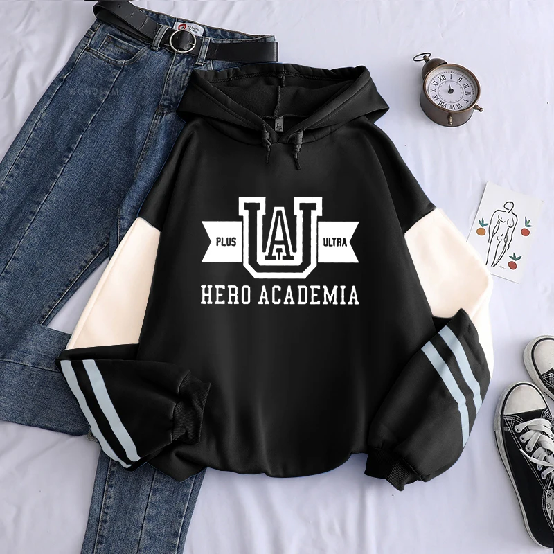 Harajuku Anime Manga UA My Hero Academia Logo Hoodies Sweatshirt Men Long Sleeve Streetwear Women Patchwork Winter Sweatshirts