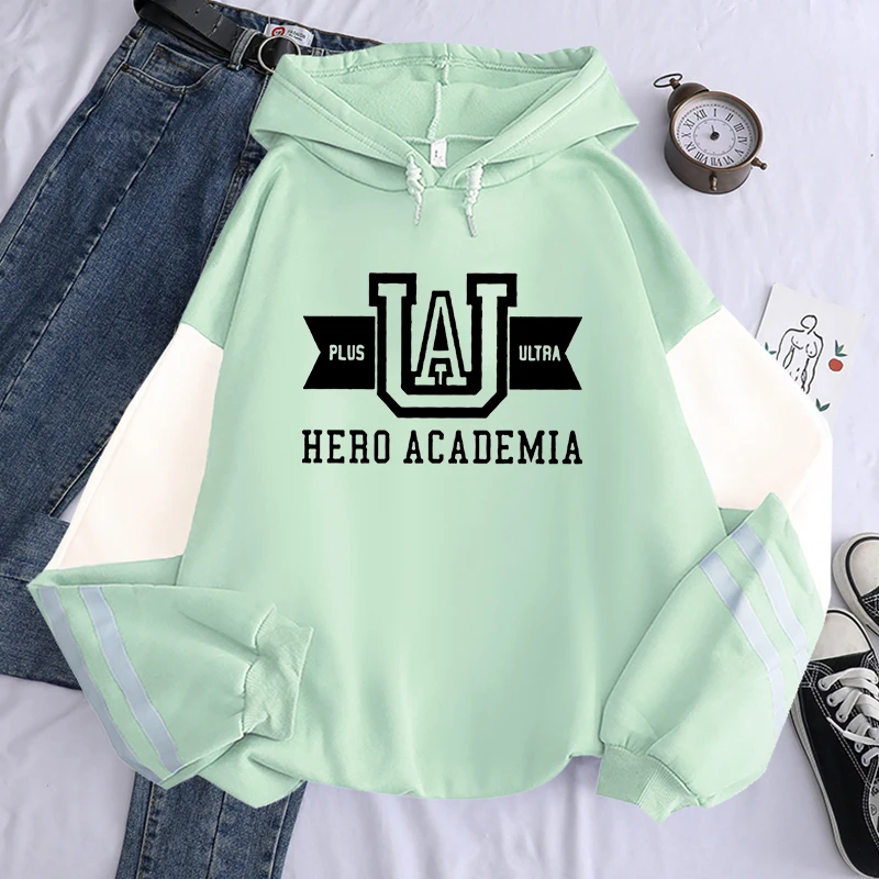 Harajuku Anime Manga UA My Hero Academia Logo Hoodies Sweatshirt Men Long Sleeve Streetwear Women Patchwork Winter Sweatshirts